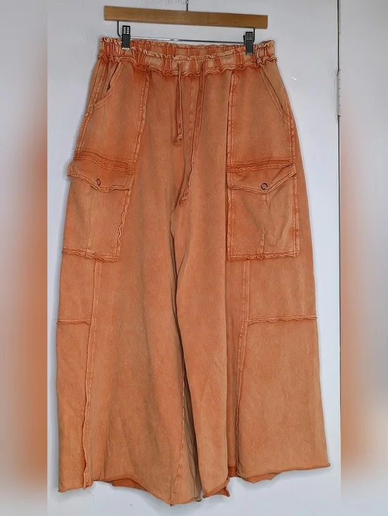 Three Bird Nest • Game On Cargo Wide Leg Pant in Burnt Orange size large - Picture 4 of 7